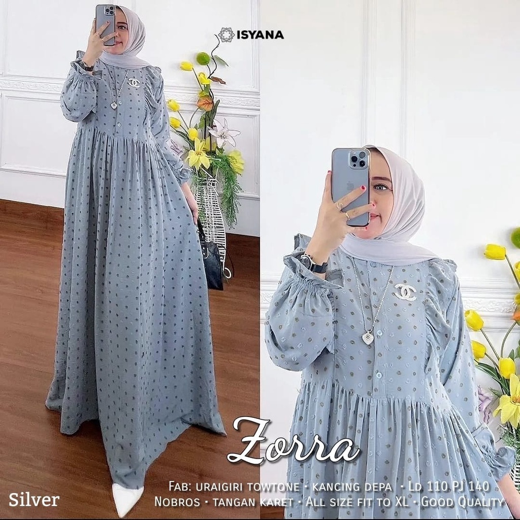 zorra maxy pakaian baju gamis syari long dress dres longdress maxi panjang adem jumbo ld 110 xxl big