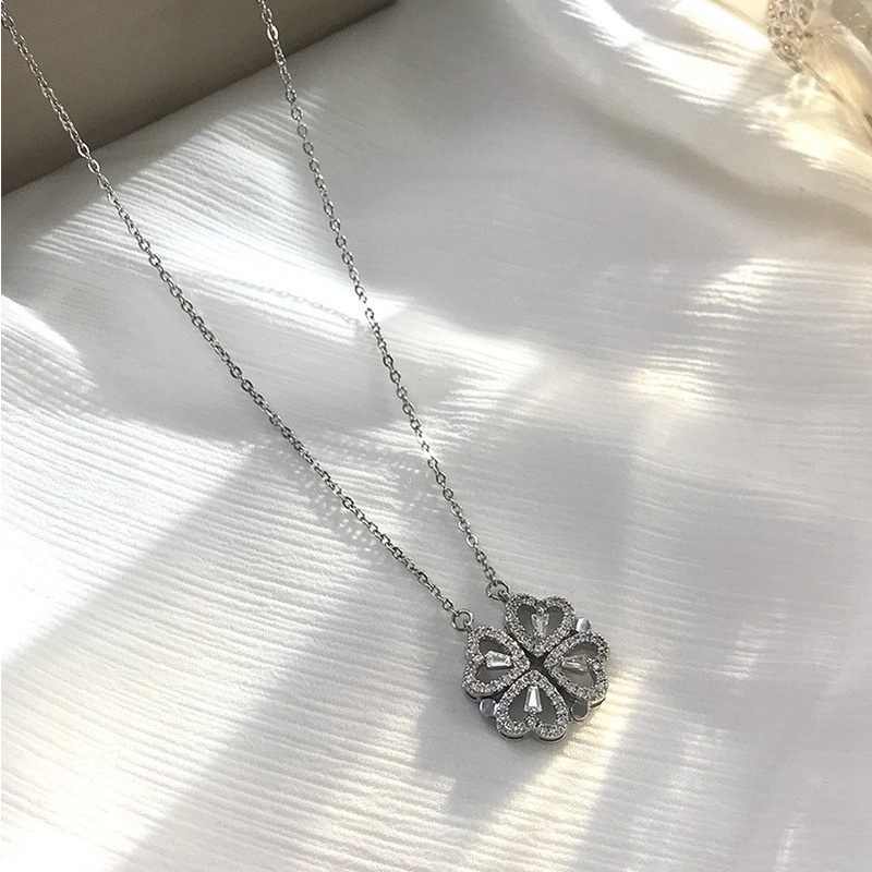 Fancyqube Kalung 925 Silver Desain Daun Clover Hias Zircon Untuk Wanita