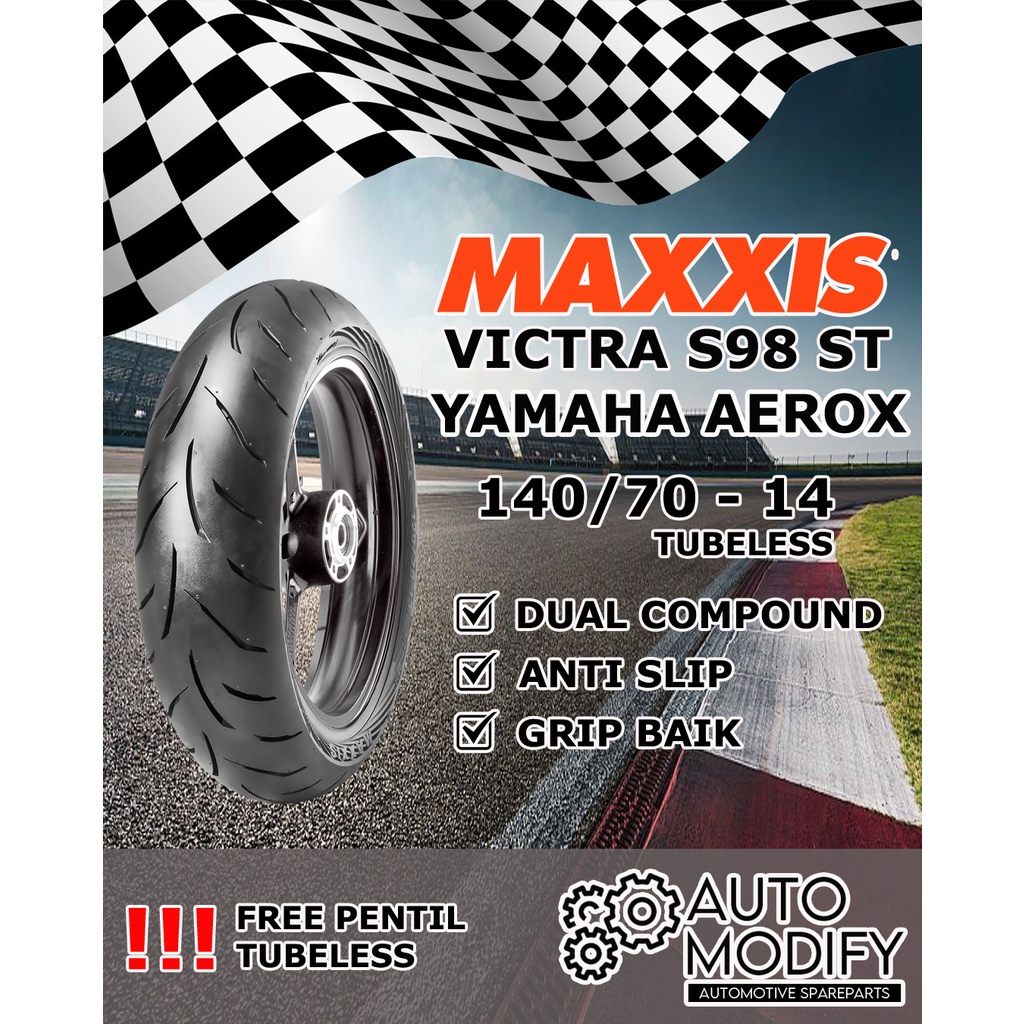 Ban Maxxis Victra Ukuran 140/70-14 (Tubeless 140/70 Ring 14) YAMAHA AEROX - FREE PENTIL