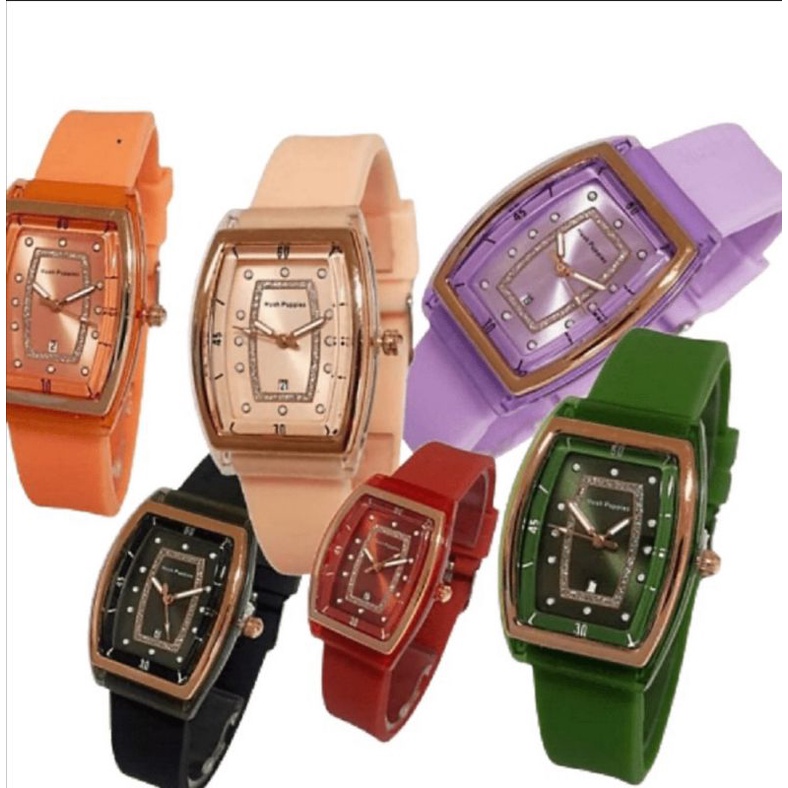 (Terima Cod)Jam Tangan Wanita Hushhpuppies Oval Karet Strap Rubber Murah(Dikirim Jakarta)