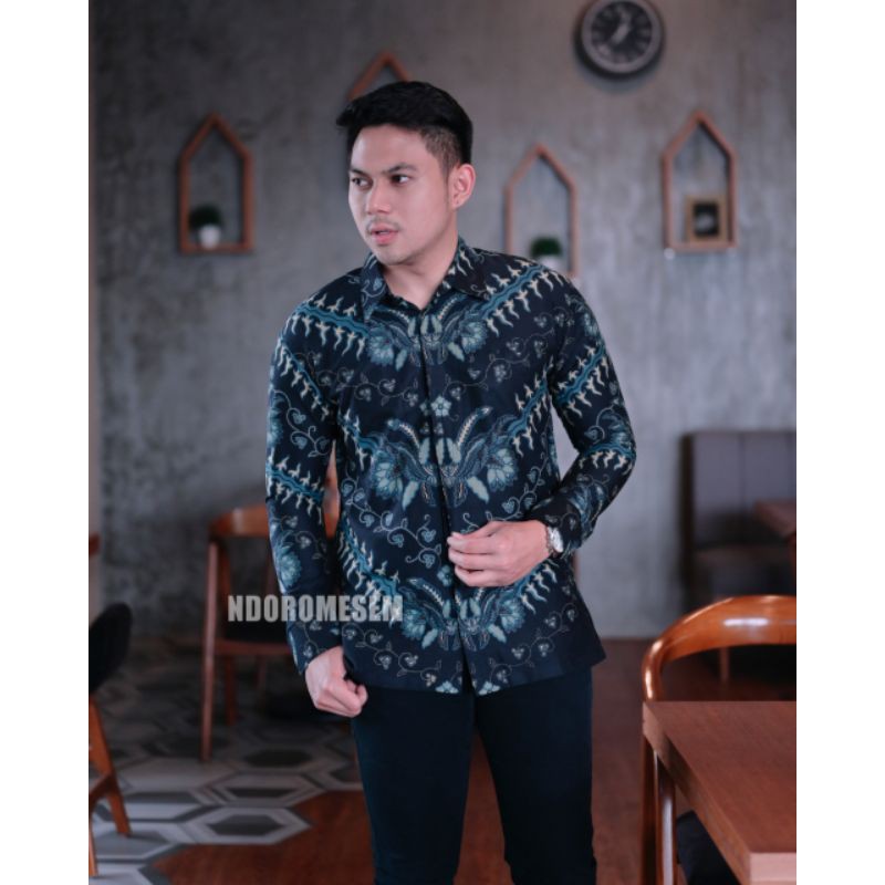 BATIK LENGAN PANJANG EXCLUSIVE HITAM  BATIK PREMIUM WARNA HITAM ASWOMULYO KATUN HALUS BATURADEN