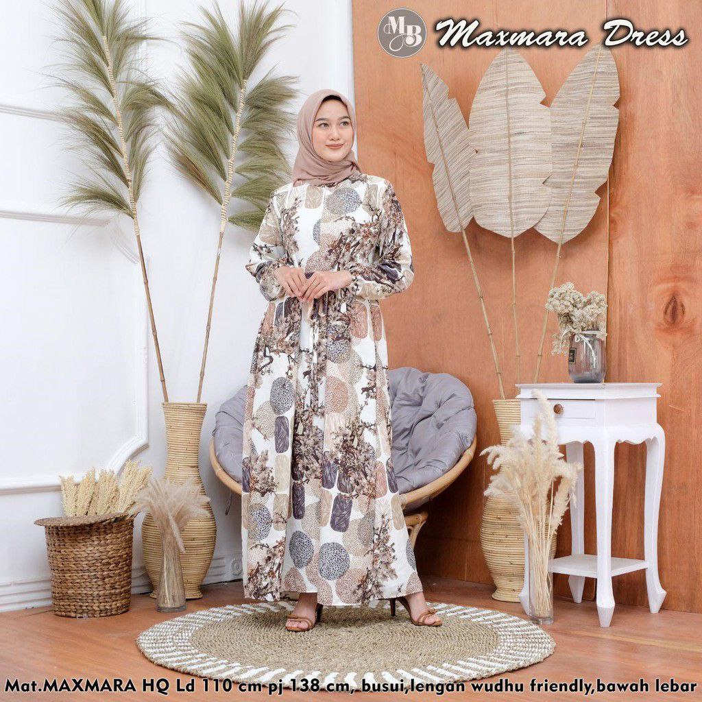 Maxmara Dress - Gamis Terbaru Maxmara Lux  Premium Dress Wanita Lengan Panjang Maxi Dress Kekinian LD 110 cm