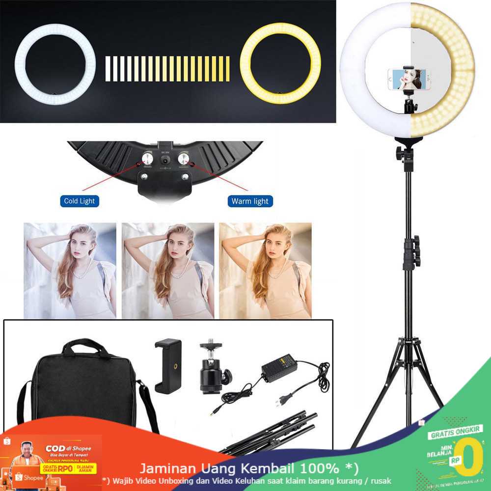 (BISA COD) RVOSTR STUDIO Ring Light LED Kamera DSLR 65W 336 LED 12 Inch Tripod RL-18