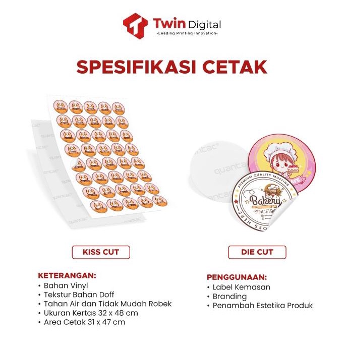 

CETAK STIKER LABEL KEMASAN MAKANAN PRODUK STIKER CUTTING VINYL A3 twindig11 Buru Order