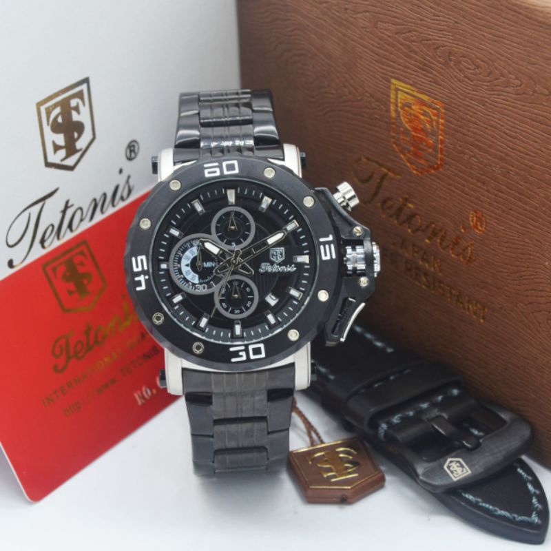 Jam Tangan Tetonis Free Tali Kulit Jam Tangan Rantai Chronograph Jam Tangan Chrono Aktif Tanggal Jam Tangan Pria