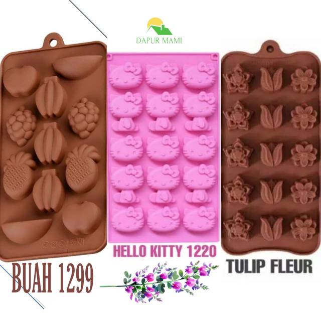 DAPURMAMI Cetakan Silikon Puding Jelly Cake Cookies Cokelat Hello Kitty Ribbon Kado Tulip Fleur