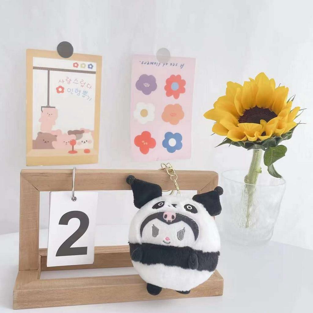 Gantungan Kunci Boneka Sanrio Kostum Panda My Melody Kuromi Bahan Plush Untuk Dekorasi Tas