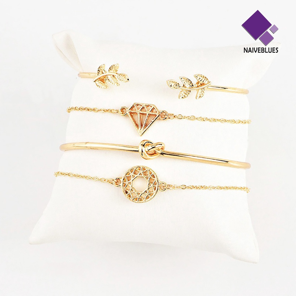 Naiveblue 4Pcs / Set Gelang Tangan Wanita Model Terbuka Adjustable Untuk Pesta / Hadiah