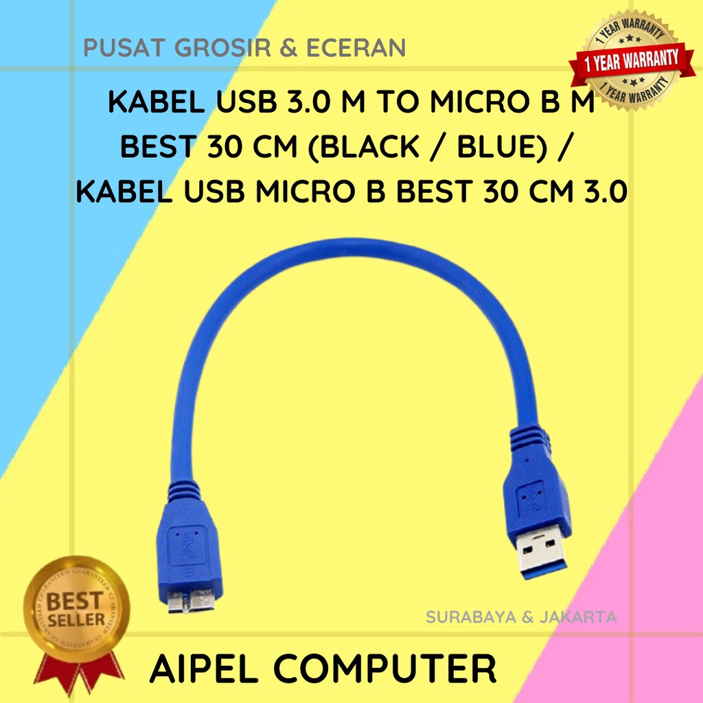 BB30 | KABEL USB 3.0 MALE TO MICRO B MALE BEST 30 CM (BLACK / BLUE) / KABEL USB MICRO B BEST 30 CM