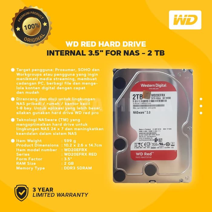 Hardisk / Harddisk / HDD WD Caviar Red 2TB Internal 3.5&quot; For NAS