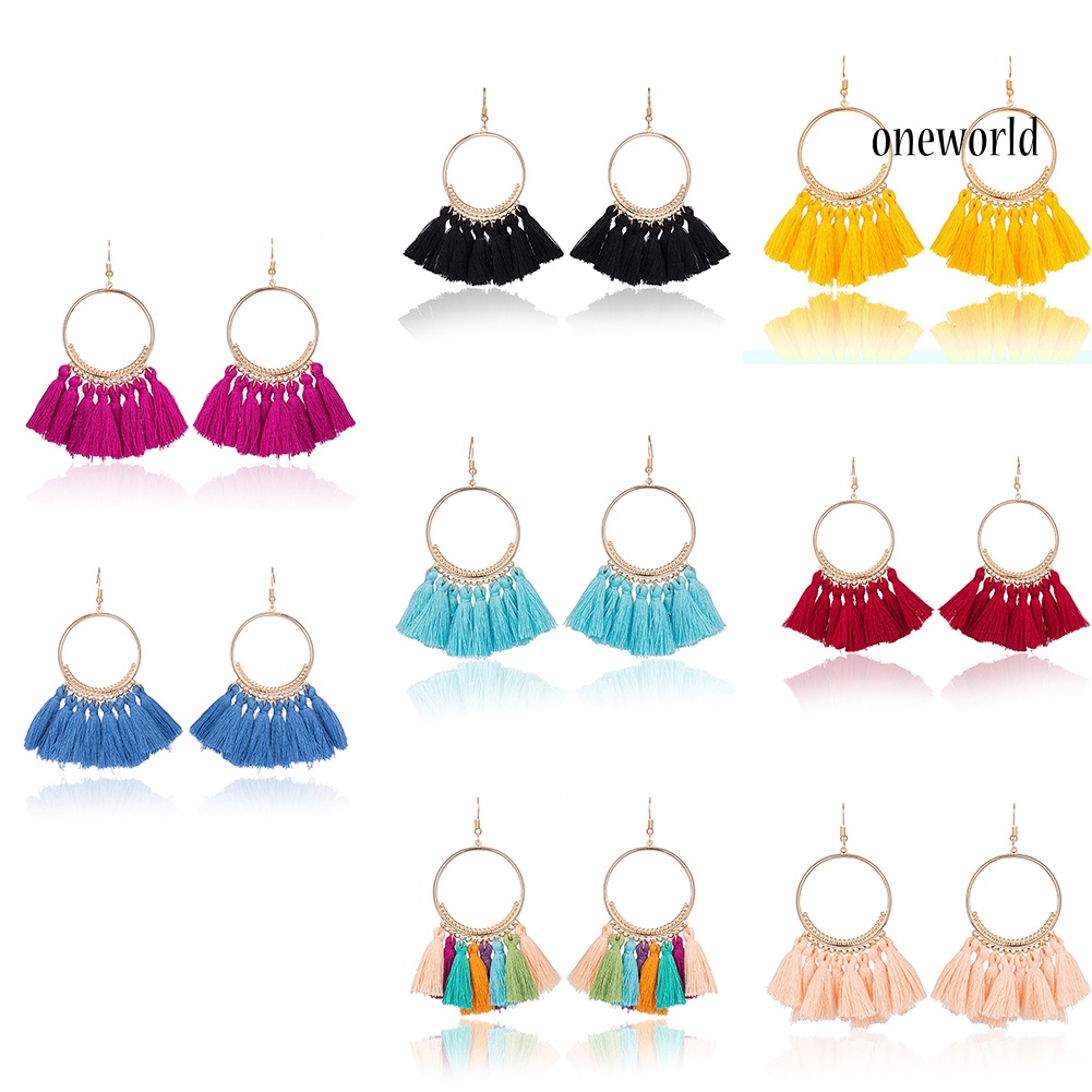 OW@ Fashion Bohemia Hook Earrings Women Dangle Tassel Drop Jewelry Party Gift