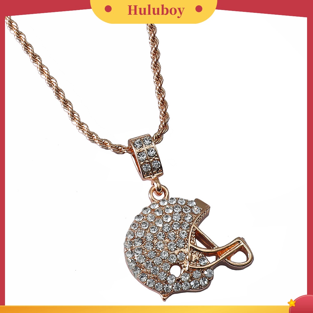 Hu Hu Hu Hu Hu Alat Bantu Pasang Kacamata♡ Kalung Liontin Bentuk Topi Rugby Aksen Berlian Imitasi Gaya Hip Hop Untuk Unisex