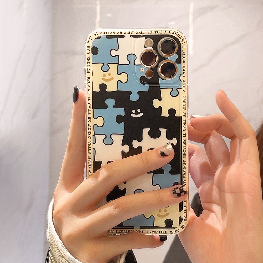 Soft Case Silikon Desain Puzzle Jigsaw Smile Untuk Iphone 7 8 Se 2020 7 + 8 PLUS 11 12 13 PRO MAX