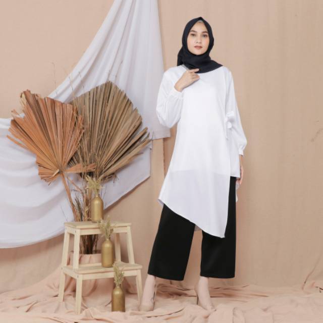 TUNIC WHITE SIZE M L XL BAJU ATASAN MUSLIM CLEAR WHITE REAL PICTURE