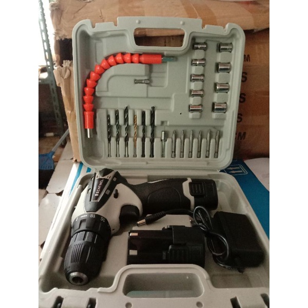 MESIN BOR CORDLESS 12V 2 BATRAI MESIN BOR SET KOPER & MATA BOR SENTINEL