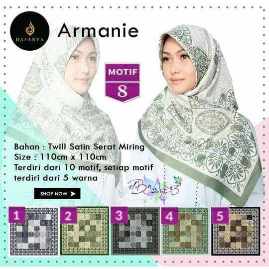 Jilbab Segiempat Armanie Satin Motif 8 by Dafanya - Hijab Scarf Murah
