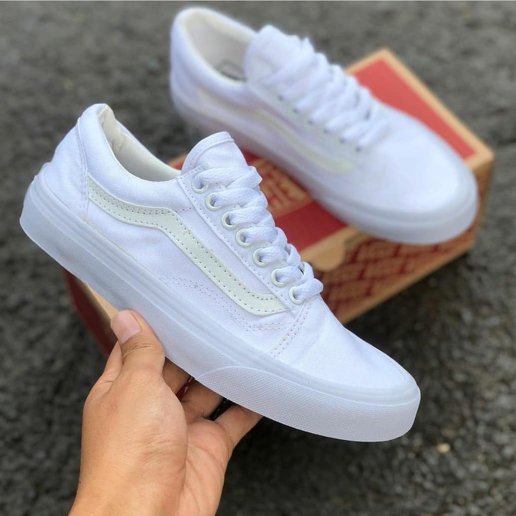 Sepatu Vans Oldskool Grade Original Premium Impor Fullwhite Putih Polos Sekolah Kerja Kuliah Murah