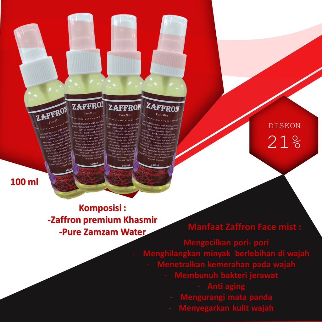 Facemist Saffron dengan Zam Zam 100 ML ORIGINAL Face Mist Air Safron / Saffron Spray Water Zamzam