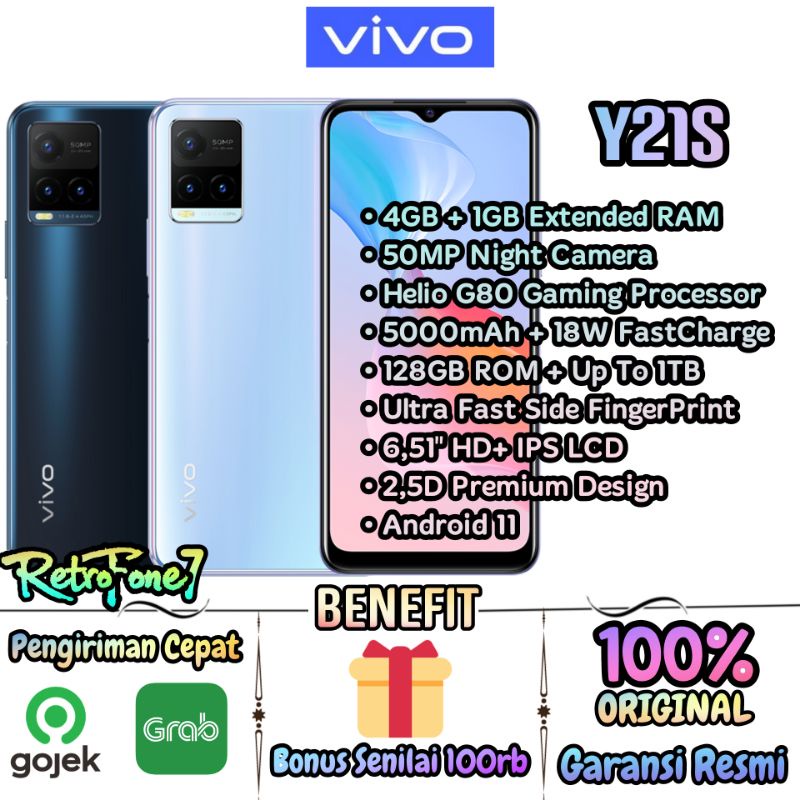HP VIVO Y21s - RAM 4GB + 1GB Extended / 128GB ROM - 50 MP Night Camera - Hellio G80
