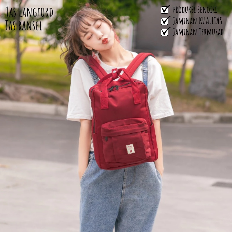 Tas Ransel Wanita - Sekolah Kuliah Kerja Traveling Laptop Kapasitas Besar Waterproof Anti Air Multifungsi Stylish Remaja Model Korea Import Original Simple Classic Elegan Premium Perempuan Cewek