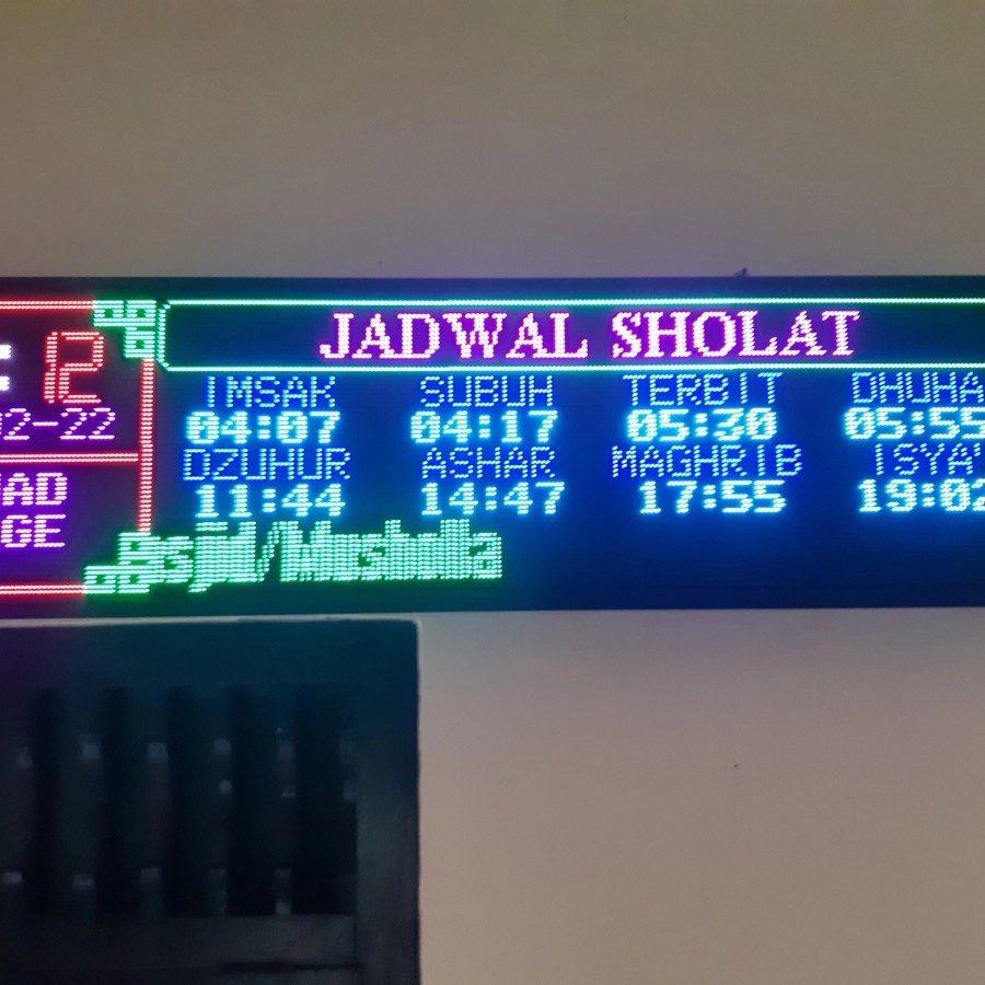 Jam Jadwal Waktu Sholat JWS RGB 35 x 135  panel P5 - Non Tartil