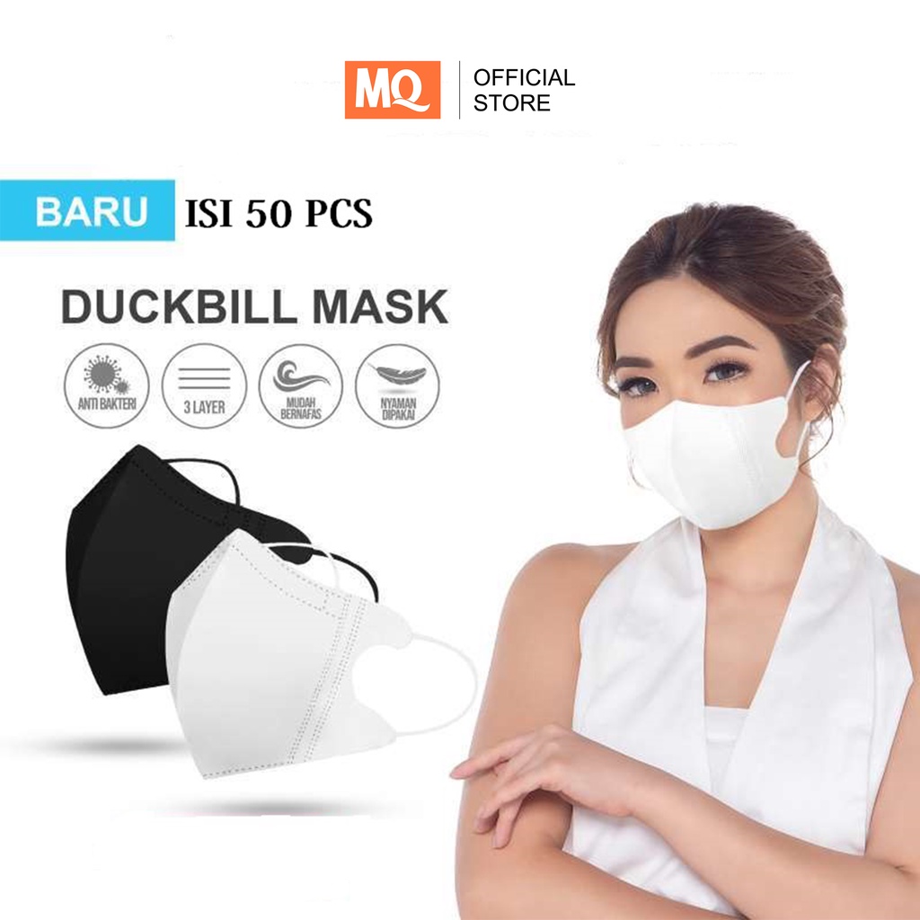 MQ Masker Korea Duckbill 3ply Disposable Face Mask Sekali Pakai isi 50pcs warna Putih  Ada Garis