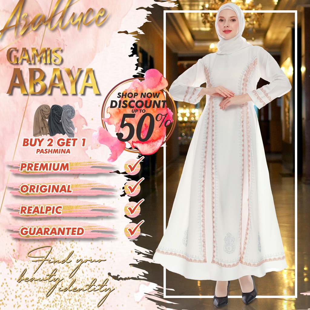 Jual [ Aralluce ] Baju Dress Gamis Putih Wanita Muslim Kekinian Terbaru