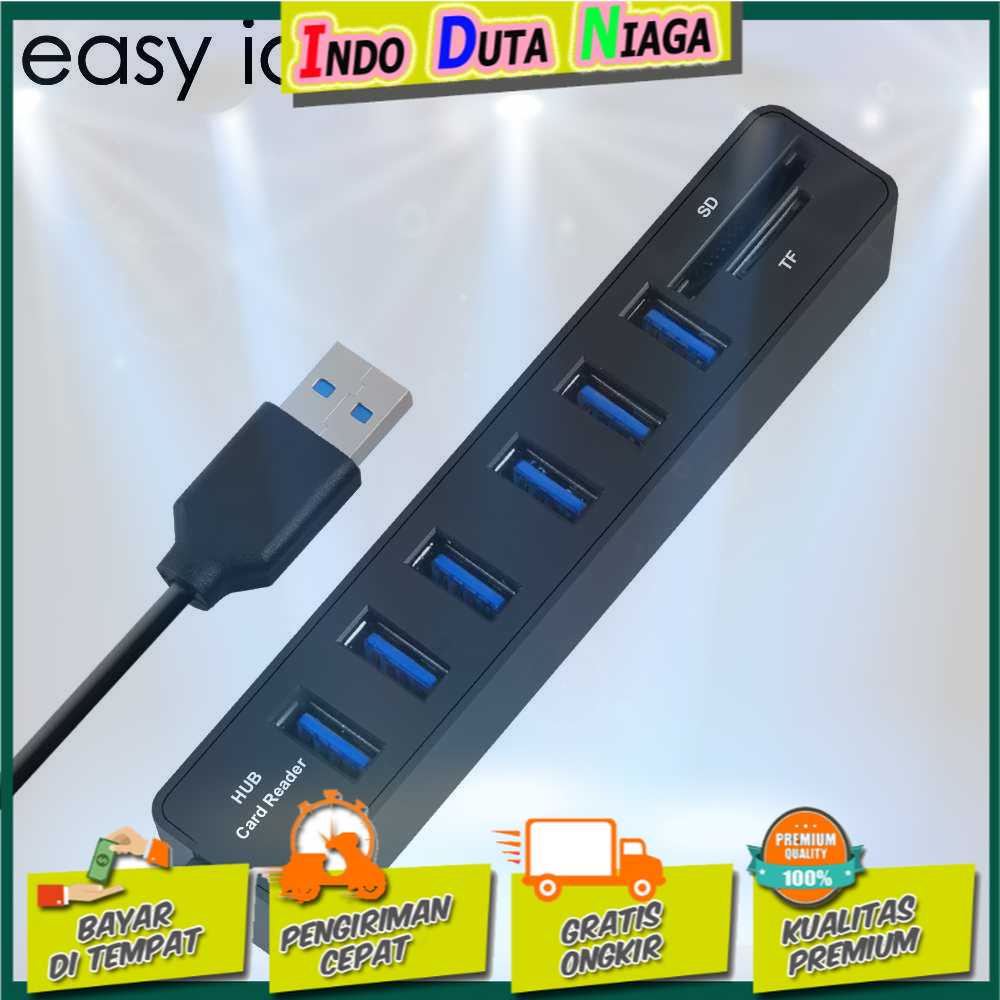 IDN TECH - 2 in 1 USB Hub 6 Port Combo Card Reader SD/TF Card - CB220602