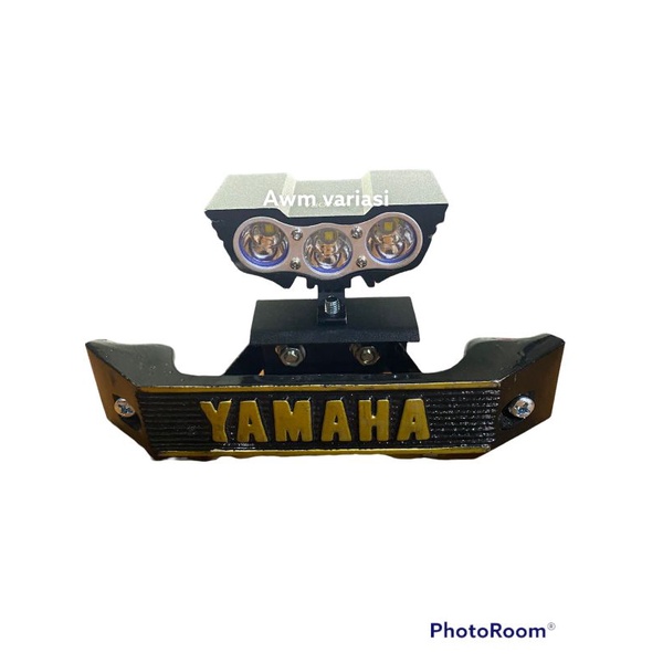 lampu OWL 3 mata RX KING LED + dudukan plat nomor breket besi set kumisan rx king gold/silver