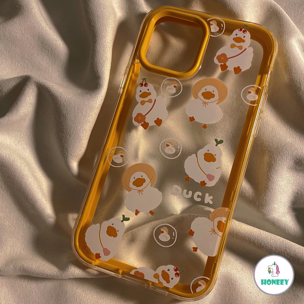 3in1 Soft Case TPU Motif Kartun Bebek Untuk Iphone Xr 7Plus 8Plus X XS 14 13 11 12 Pro Max