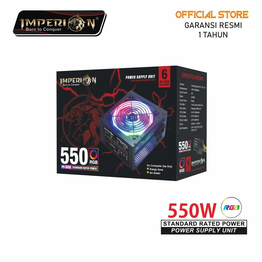 Power Supply PSU Imperion P500 550W LED VGA 6 Pin RGB