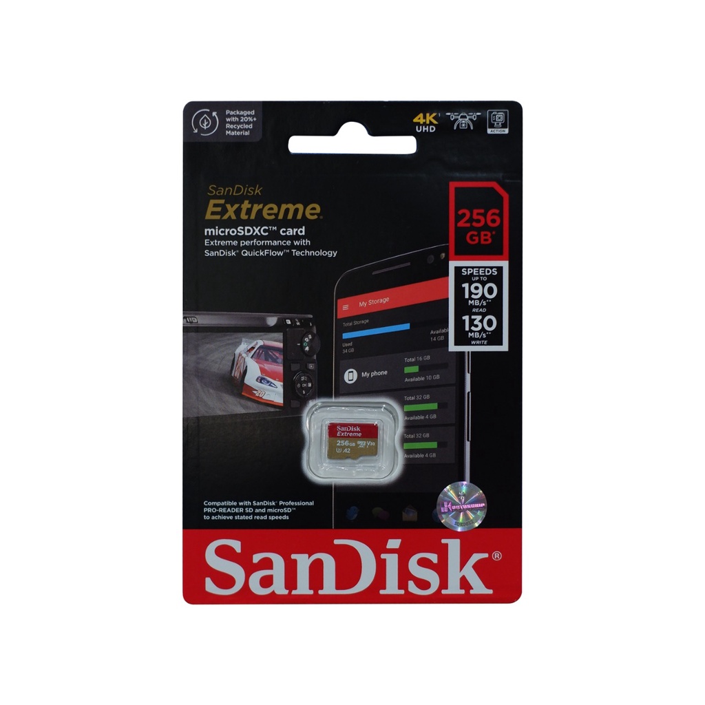 Memory Card | Micro SD 256GB SanDisk Extreme up to 190Mbps U3 A2 V30 - Garansi Resmi Lifetime