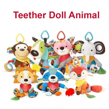 Boneka Teether Rattle Animal Stroller Crib Doll Mainan Bayi Plush Doll Mainan Edukasi Bayi Kerincing