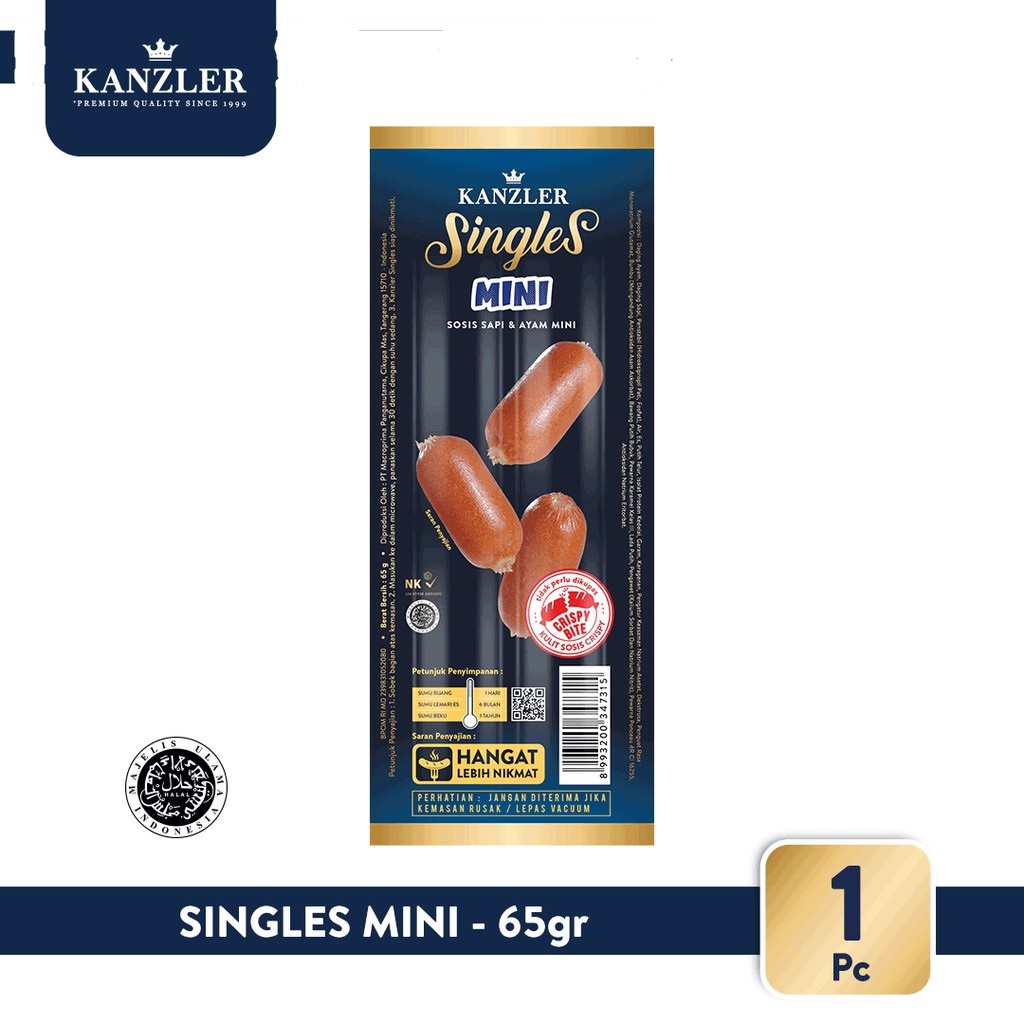 

SAUSAGE SINGLES MINI KANZLER 65GR SOSIS SINGEL CRISPY SKIN HALAL