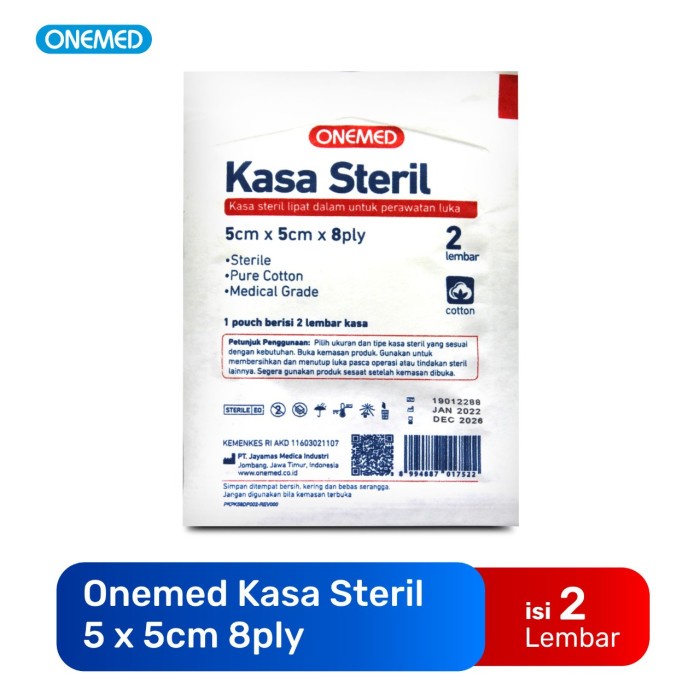 Kasa Steril 5 x 5 cm OneMed 8 ply Isi 2 Lembar OJ