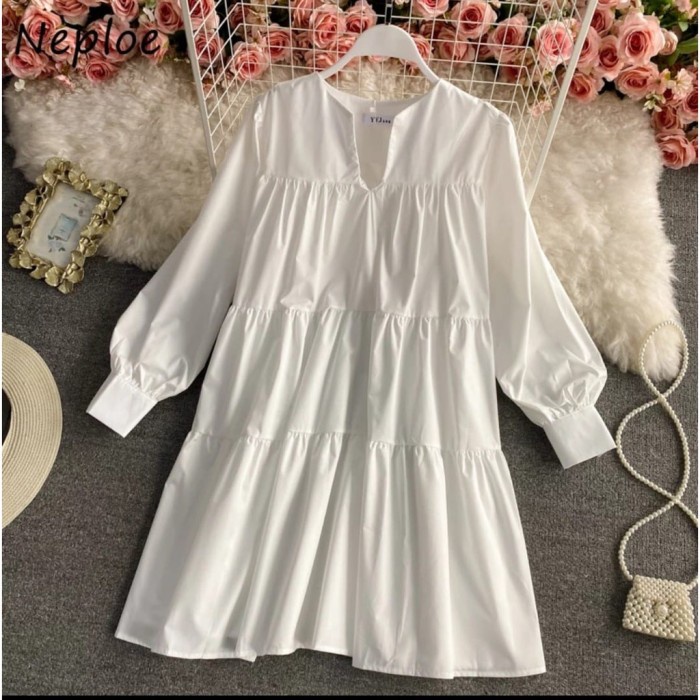 ONNIEFASHION Dress Zeola Dress Casual Wanita - Putih
