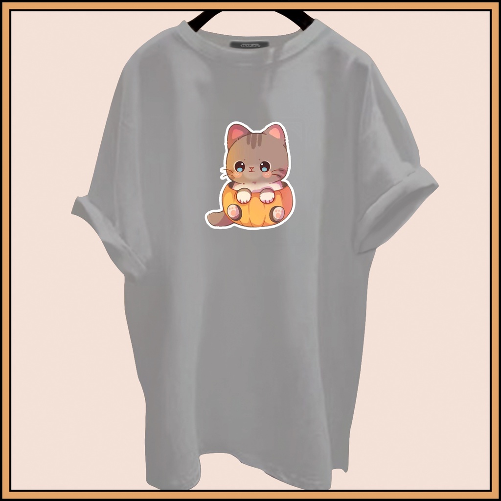 CALVIERO SHOP - BAJU KAOS ATASAN WANITA PRINT CAT PUMPKIN LOGO GALAXY PRINT