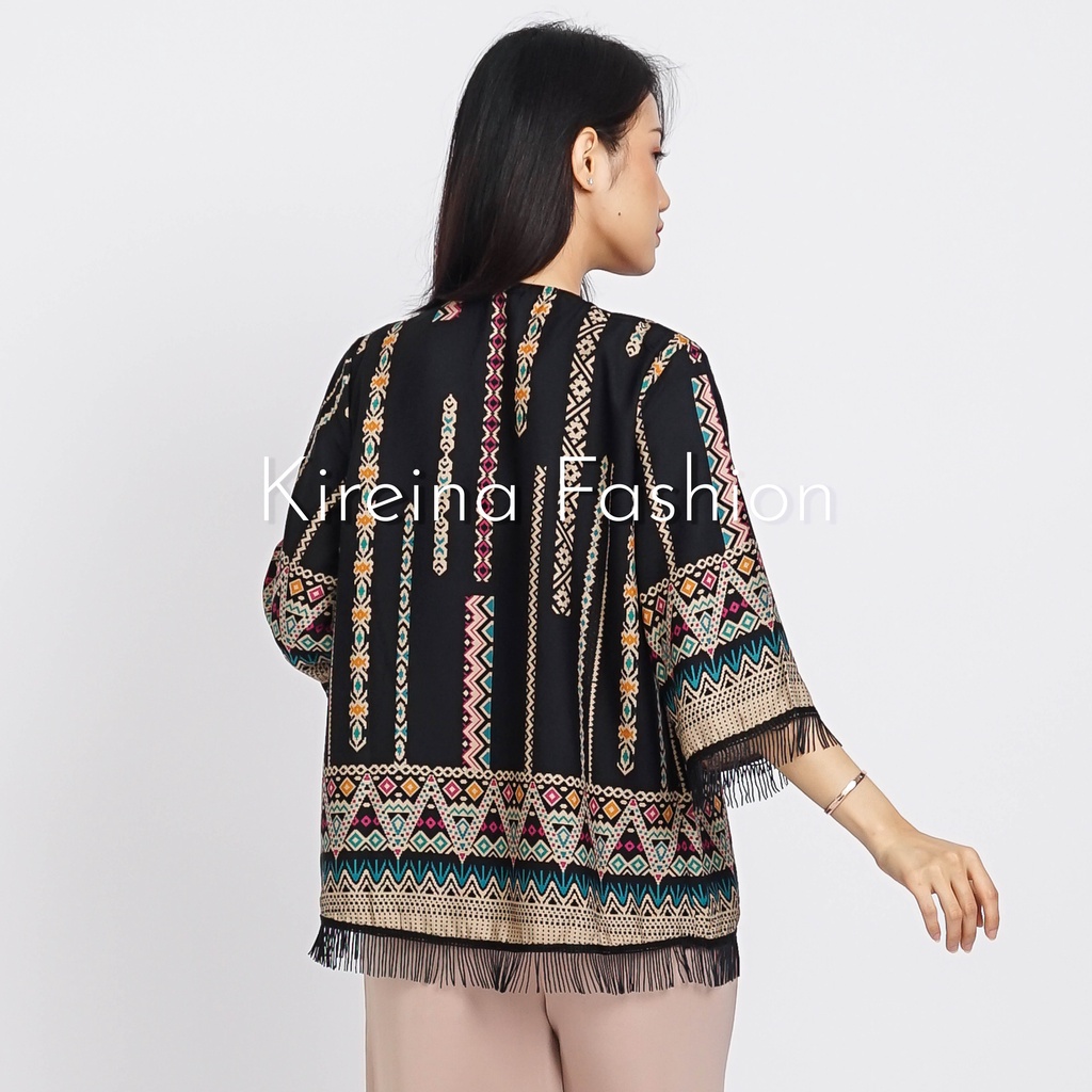 Cardigan Rumbai Motif Bohemian Outer Bohemian Bahan Katun Rayon Viscose | Kireina Fashion