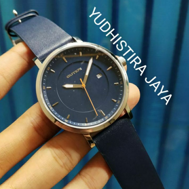 Jam Tangan Pria GUTEN Sincere Blue Leather Watch Original