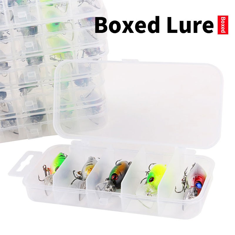 HENGJIA 5pcs Crankbait Umpan Pancing Kit Minnow Floating Lure Ikan Bass Kail With Fishing Tackle Box