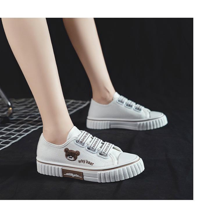 {COD/BAYAR DITEMPAT} DF-497 Sepatu Wanita Sneakers Tali Kanvas Model Terbaru 2021 Trendy dan Elegan-B-PUTIH