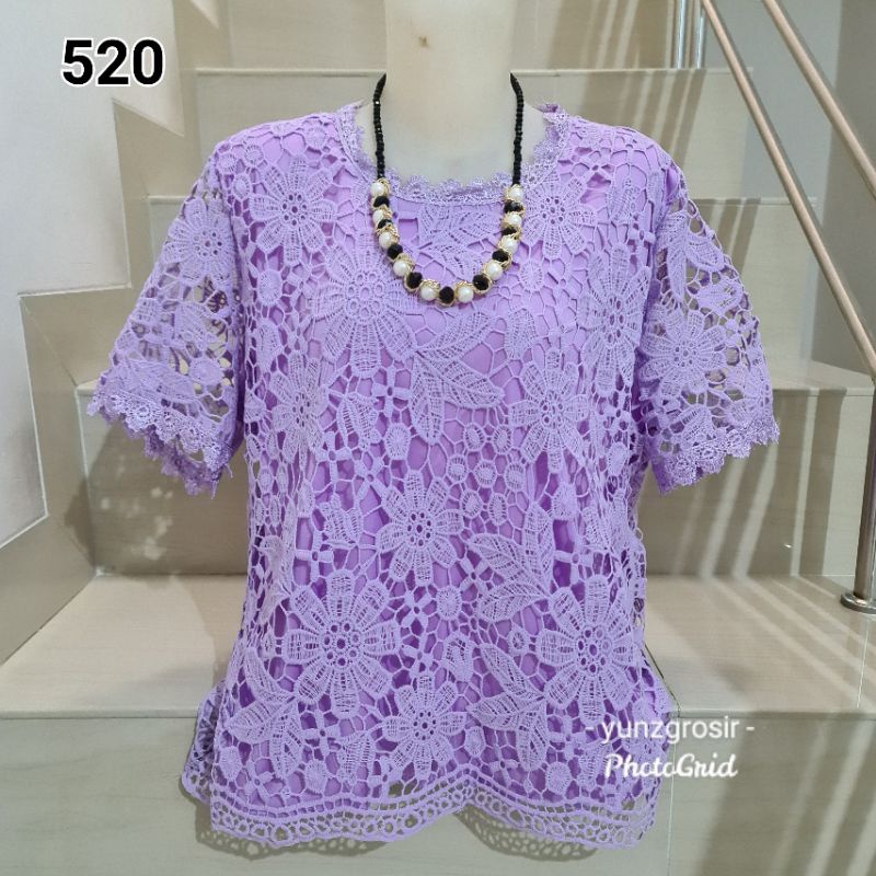 Blouse Brukat Putih, Hitam, Warna Tangan Pendek Import Size XL, 2XL, 3XL-7