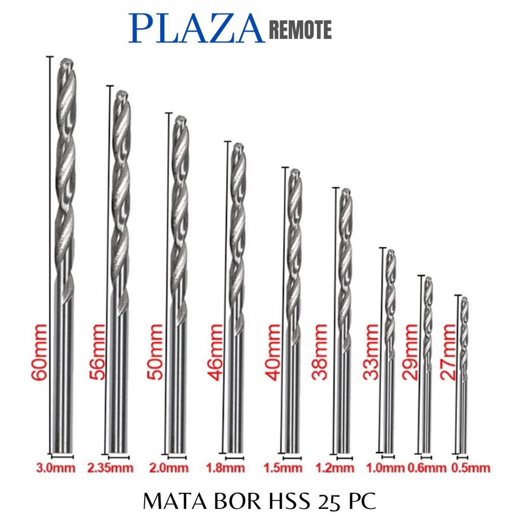 MATA BOR HSS SET 25 PC 0.5 MM - 3 MM PCB PLASTIK KAYU