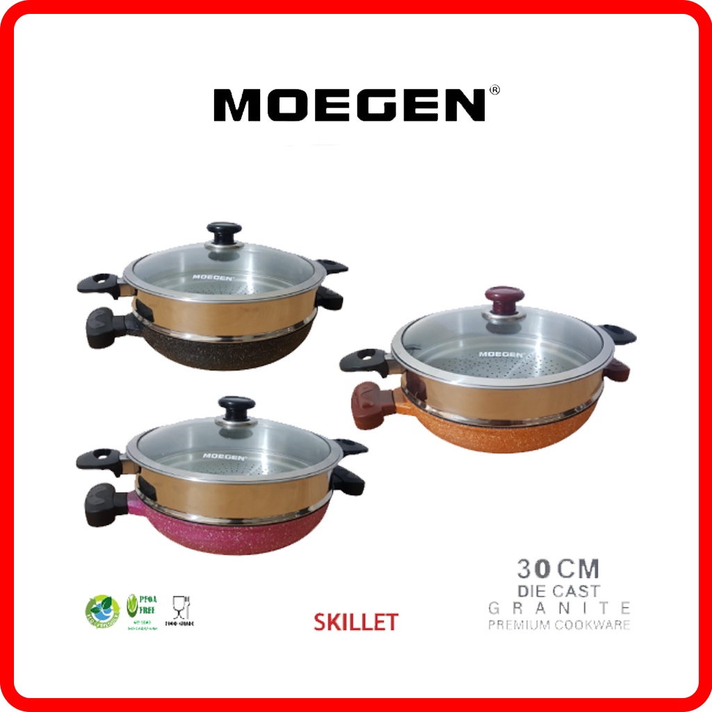 Moegen Germany Skillet 30cm Granite Series + Steamer Anti Lengket Original / Panci Kukusan Set Anti 