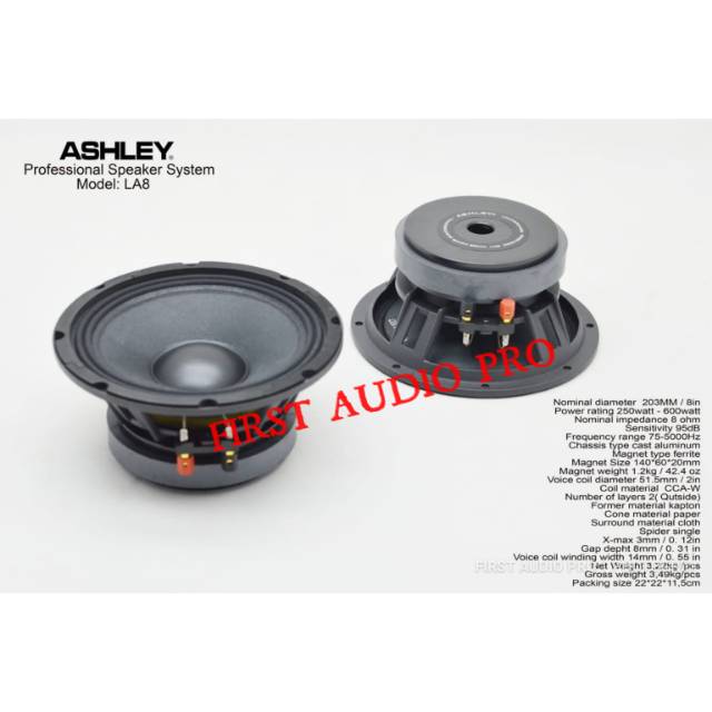 SPEAKER WOOFER ASHLEY LA8 8 INCH ORIGINAL