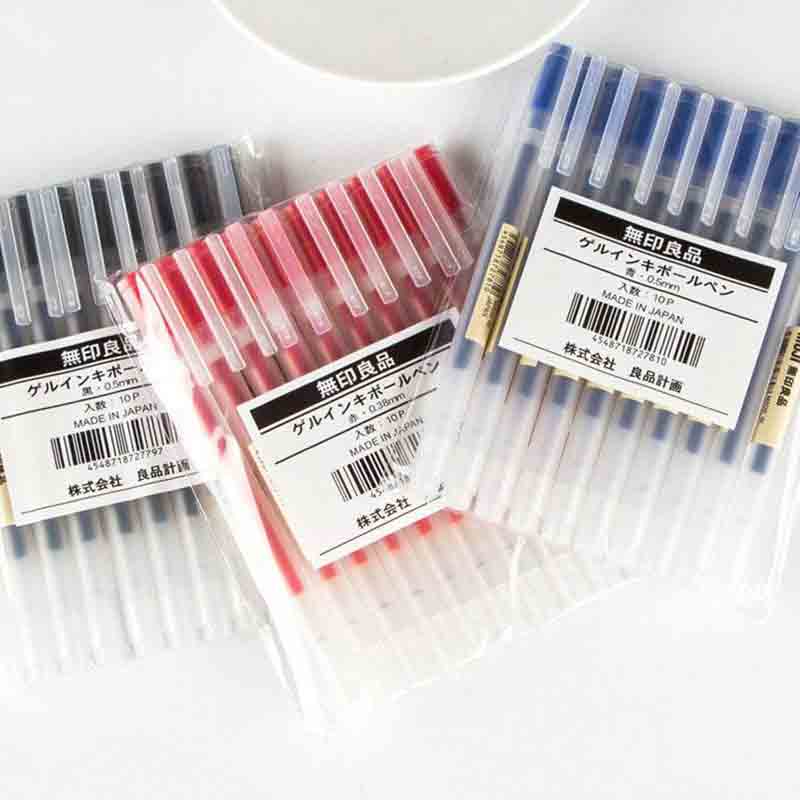 {LUCKID}5pcs Muji Moma Japan 0.38mm/0.5mm Non-toxic Gel Ink Pen Blue/Black