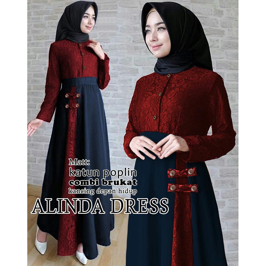 AG FE - Alinda Dress Maroon 97.000 BHN KATUN POPLIN KOMBI BRUKAT