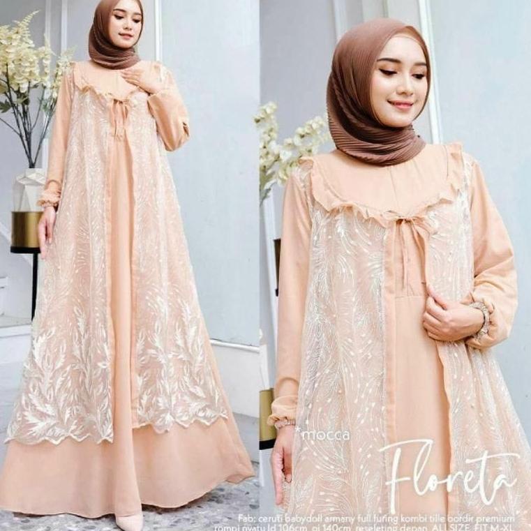 Floreta Maxy / Gamis Ceruty Mix Brukat Pum Terbaru 2021 / Dress Muslim Kondangan  Kekinian / EF 8D5