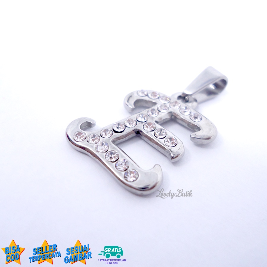 Lovelybutik Liontin Huruf Titanium Inisial E Klasik warna Gold Silver