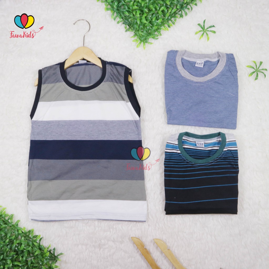 Kaos Kutung Salur uk 1-2 Tahun / Kaos Oblong Baby Kutang Anak Laki Bahan Adem Motif Stripe Murah